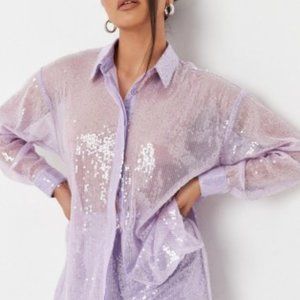 Misguided sequins button down shirt purple Size 10